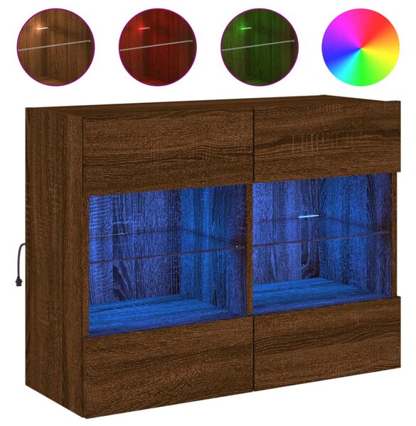 Barna tölgyszínű fali TV-szekrény LED-del 78,5x30x60,5 cm