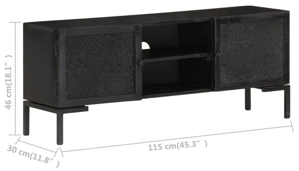 Fekete tömör mangófa TV-szekrény 115 x 30 x 46 cm