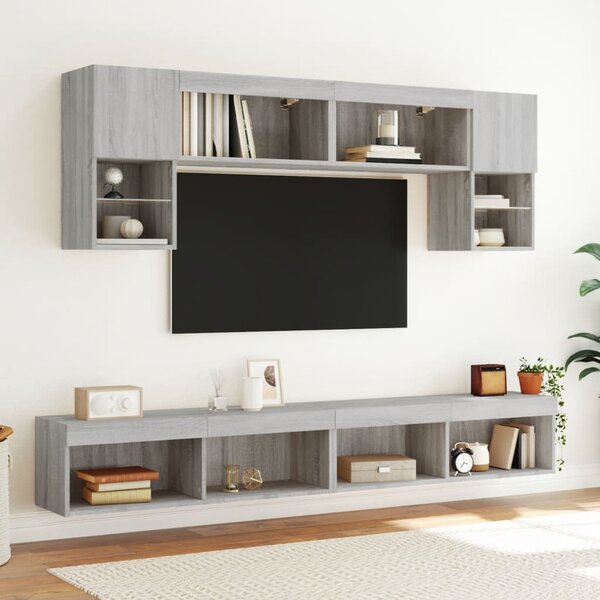 2 db szürke sonoma színű TV-szekrény LED-ekkel 100x30x30 cm