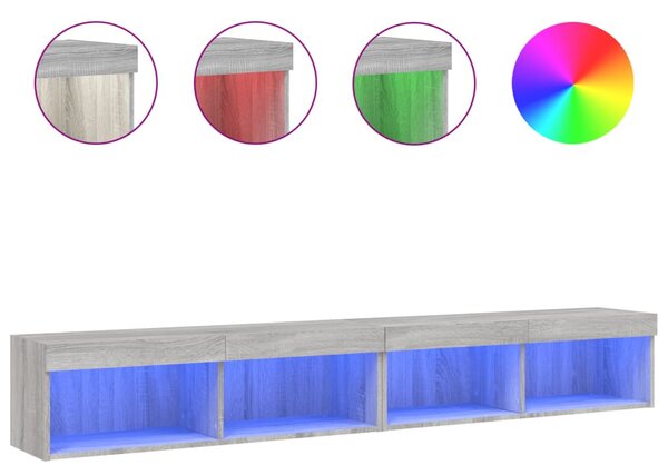 2 db szürke sonoma színű TV-szekrény LED-ekkel 100x30x30 cm