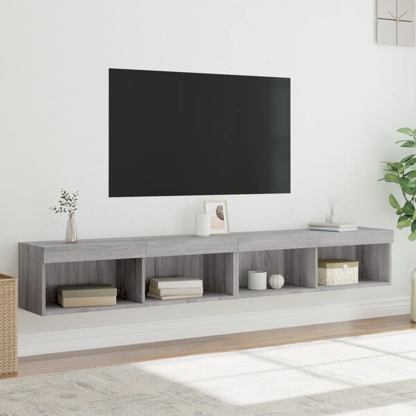 2 db szürke sonoma színű TV-szekrény LED-ekkel 100x30x30 cm