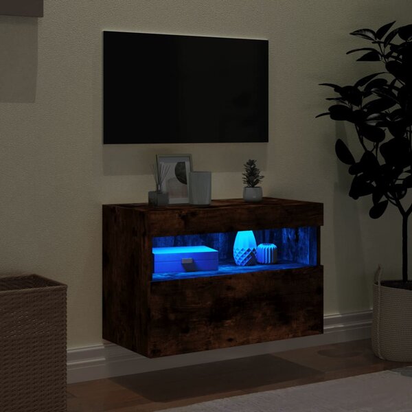 Füstös tölgy színű fali TV-szekrény LED-ekkel 60x30x40 cm