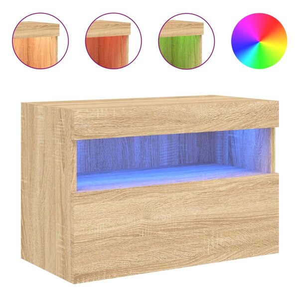 Sonoma tölgy színű fali TV-szekrény LED-ekkel 60x30x40 cm