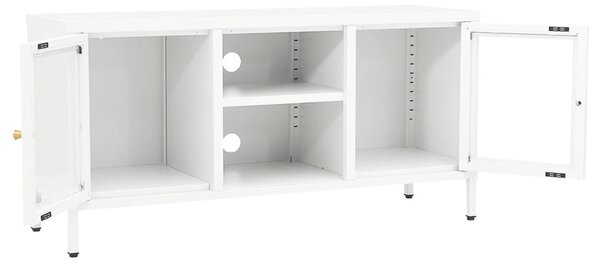 Fehér acél és üveg TV-szekrény 105x35x52 cm