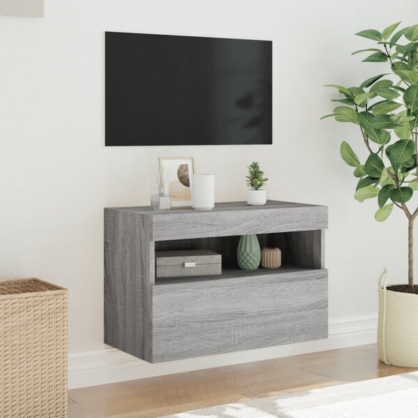 Szürke sonoma színű fali TV-szekrény LED-ekkel 60x30x40 cm
