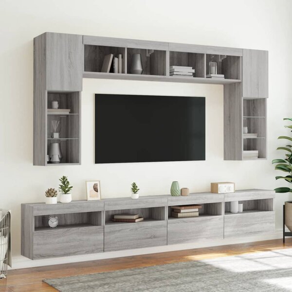 Szürke sonoma színű fali TV-szekrény LED-ekkel 60x30x40 cm