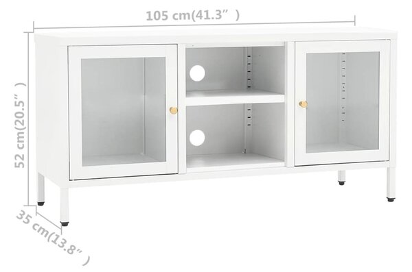 Fehér acél és üveg TV-szekrény 105x35x52 cm