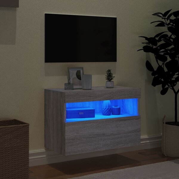 Szürke sonoma színű fali TV-szekrény LED-ekkel 60x30x40 cm