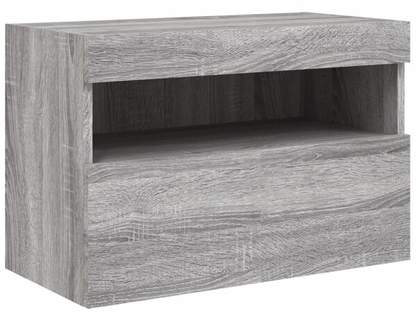 Szürke sonoma színű fali TV-szekrény LED-ekkel 60x30x40 cm