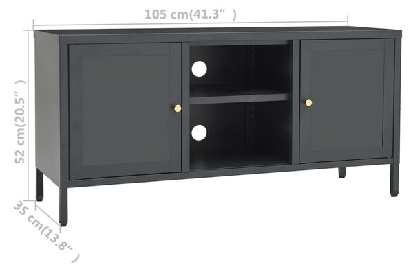 Antracitszürke acél és üveg TV-szekrény 105 x 35 x 52 cm