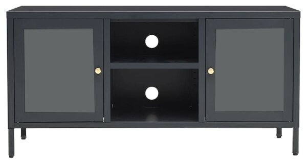 Antracitszürke acél és üveg TV-szekrény 105 x 35 x 52 cm