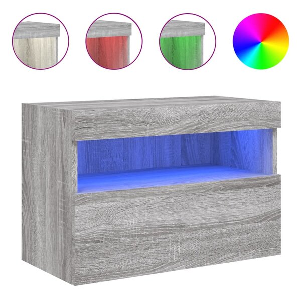 Szürke sonoma színű fali TV-szekrény LED-ekkel 60x30x40 cm