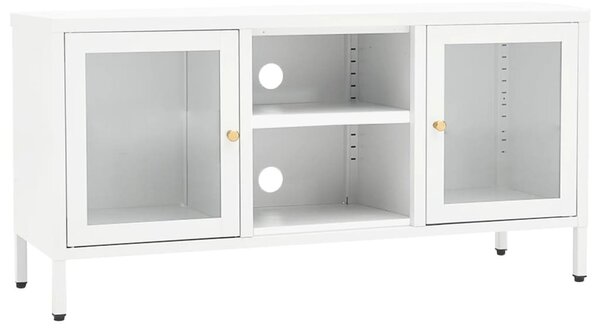 Fehér acél és üveg TV-szekrény 105x35x52 cm