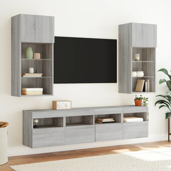 Szürke sonoma színű fali TV-szekrény LED-ekkel 40x30x40 cm