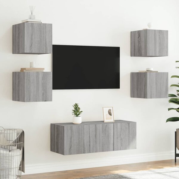 Szürke sonoma színű fali TV-szekrény LED-ekkel 30,5x35x30 cm