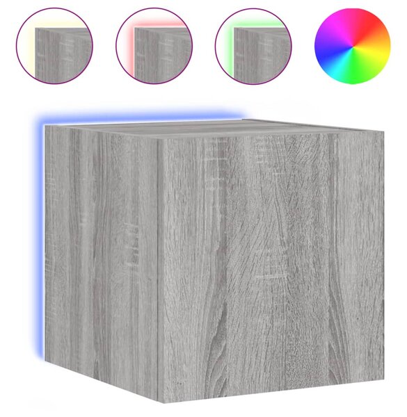 Szürke sonoma színű fali TV-szekrény LED-ekkel 30,5x35x30 cm