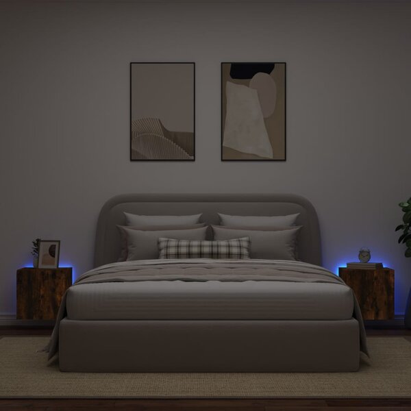 2 db füstös tölgy fali TV-szekrény LED-ekkel 40,5x35x40 cm
