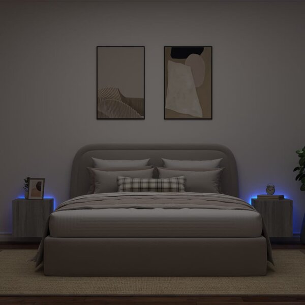 2 db szürke sonoma fali TV-szekrény LED-ekkel 40,5x35x40 cm