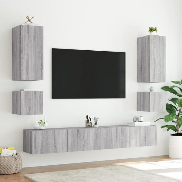 2 db szürke sonoma fali TV-szekrény LED-ekkel 40,5x35x40 cm