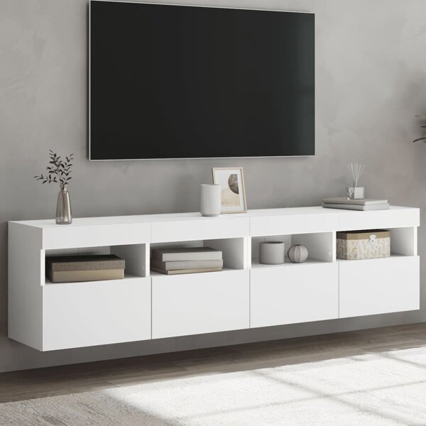 2 db fehér falra szerelhető TV-szekrény LED-del 80 x 30 x 40 cm