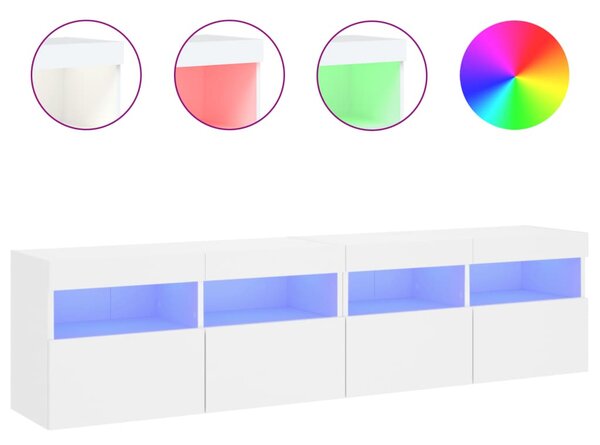 2 db fehér falra szerelhető TV-szekrény LED-del 80 x 30 x 40 cm