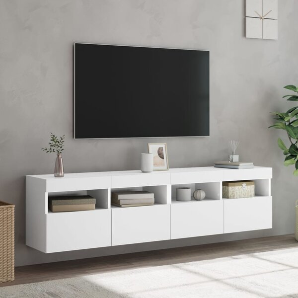 2 db fehér falra szerelhető TV-szekrény LED-del 80 x 30 x 40 cm