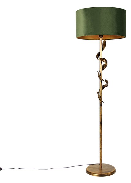 Vintage vloerlamp antiek goud met groene kap - Linden