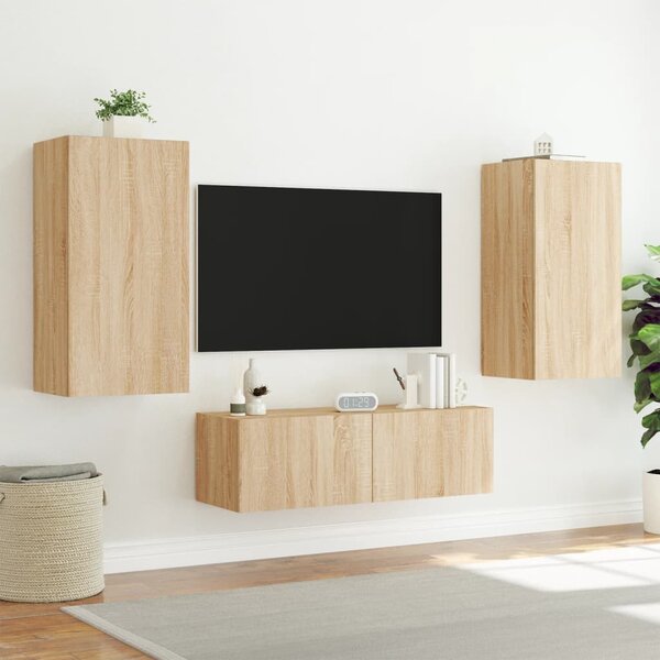 Sonoma tölgy színű fali TV-szekrény LED-ekkel 40,5x35x80 cm