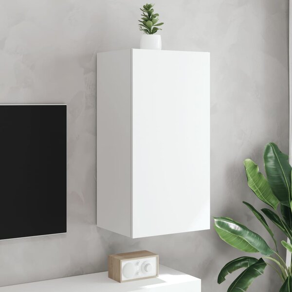 Fehér falra szerelhető TV-szekrény LED-lámpákkal 40,5x35x80 cm