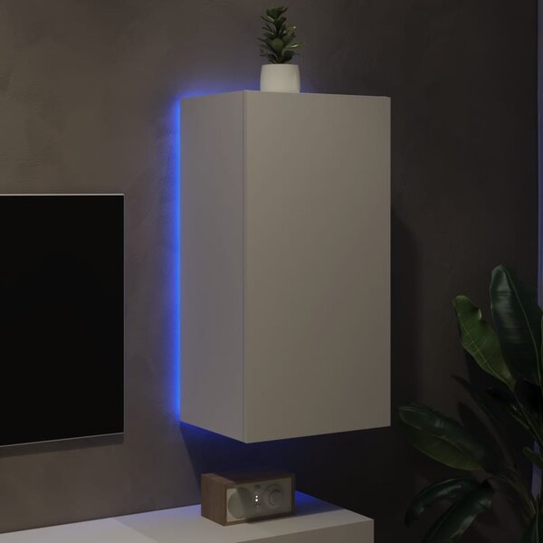 Fehér falra szerelhető TV-szekrény LED-lámpákkal 40,5x35x80 cm