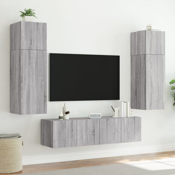 2 db szürke sonoma fali TV-szekrény LED-ekkel 80x35x31 cm