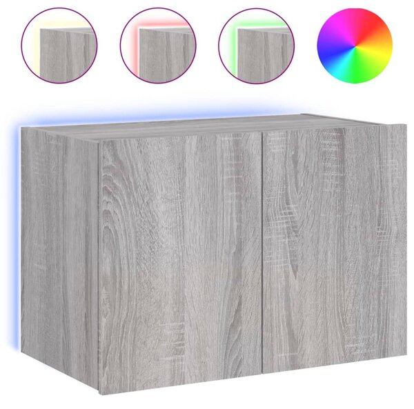 Szürke sonoma színű fali TV-szekrény LED-ekkel 60x35x41 cm