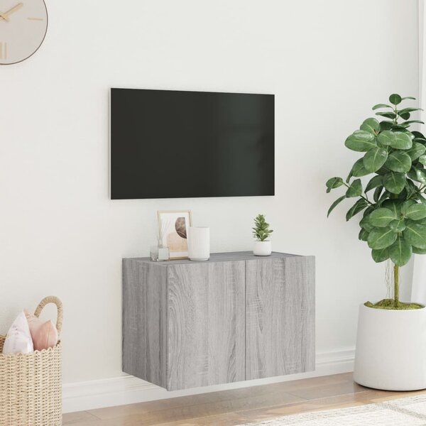 Szürke sonoma színű fali TV-szekrény LED-ekkel 60x35x41 cm