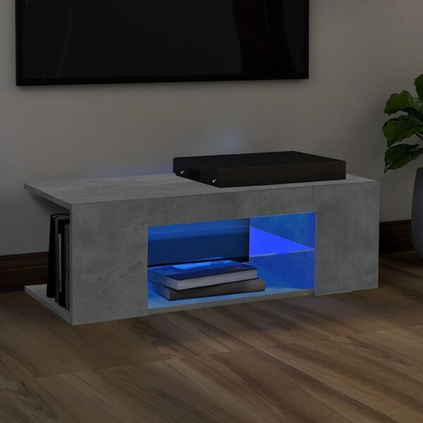 Betonszürke TV-szekrény LED lámpákkal 90 x 39 x 30 cm