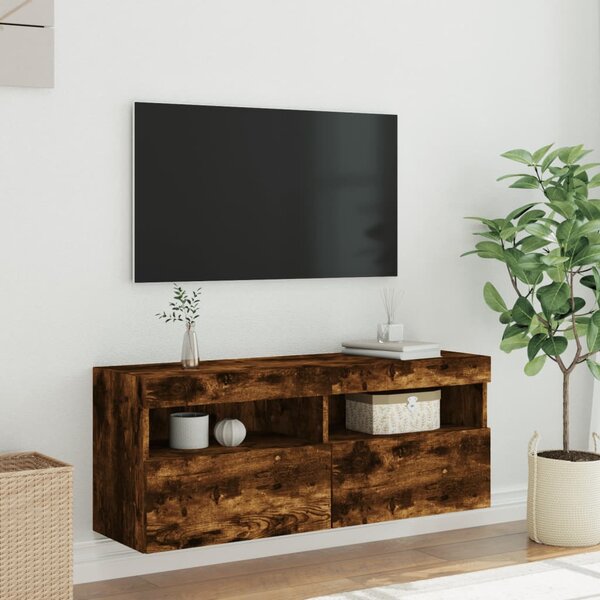 Füstös tölgy színű fali TV-szekrény LED-ekkel 100x30x40 cm
