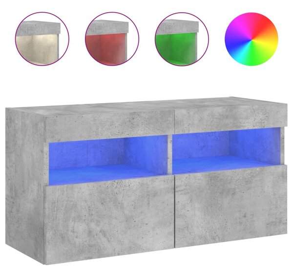 Betonszürke falra szerelhető TV-szekrény LED-del 80x30x40 cm