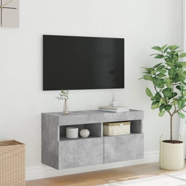 Betonszürke falra szerelhető TV-szekrény LED-del 80x30x40 cm