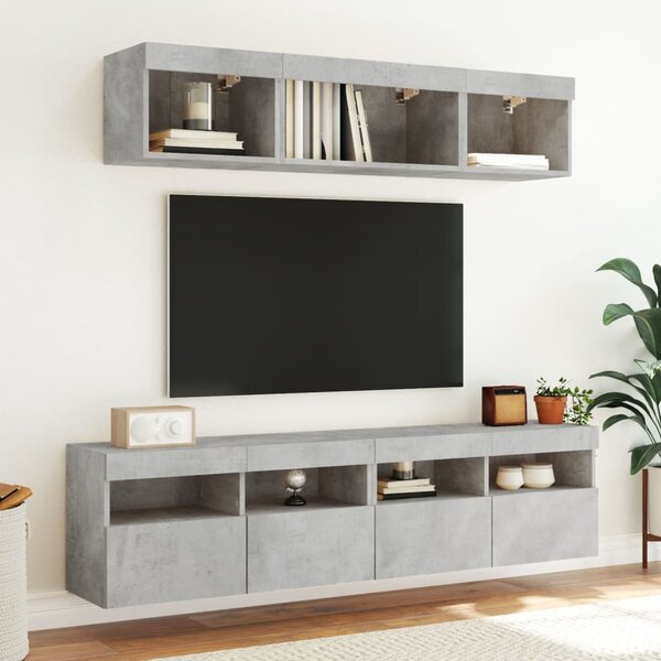 Betonszürke falra szerelhető TV-szekrény LED-del 80x30x40 cm