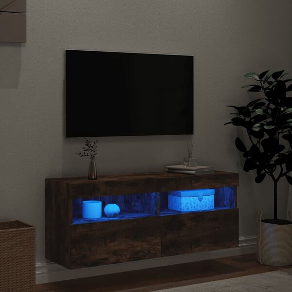 Füstös tölgy színű fali TV-szekrény LED-ekkel 100x30x40 cm