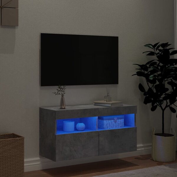 Betonszürke falra szerelhető TV-szekrény LED-del 80x30x40 cm