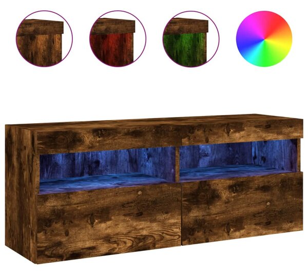 Füstös tölgy színű fali TV-szekrény LED-ekkel 100x30x40 cm