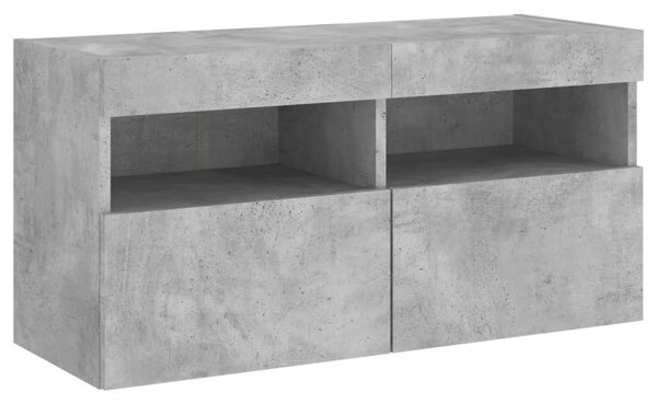 Betonszürke falra szerelhető TV-szekrény LED-del 80x30x40 cm