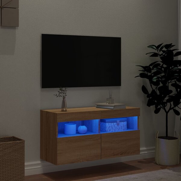 Sonoma tölgy színű fali TV-szekrény LED-ekkel 80x30x40 cm