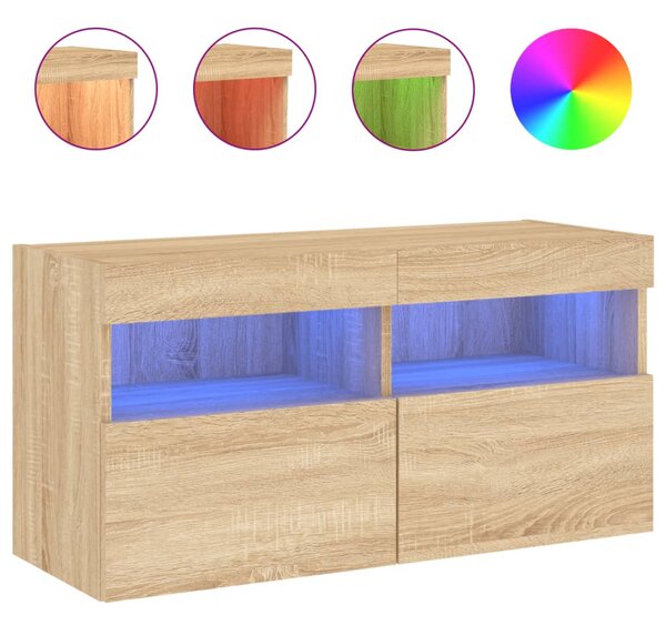Sonoma tölgy színű fali TV-szekrény LED-ekkel 80x30x40 cm