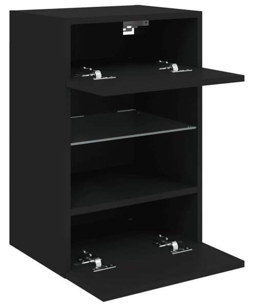 Fekete fali TV-szekrény LED-világítással 40x30x60,5 cm