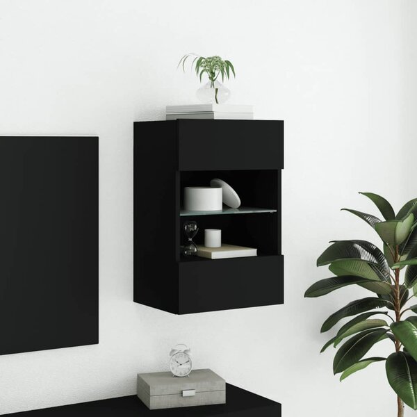 Fekete fali TV-szekrény LED-világítással 40x30x60,5 cm