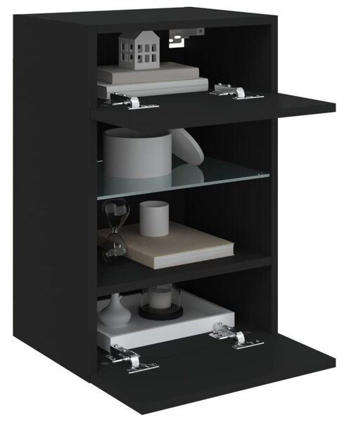Fekete fali TV-szekrény LED-világítással 40x30x60,5 cm