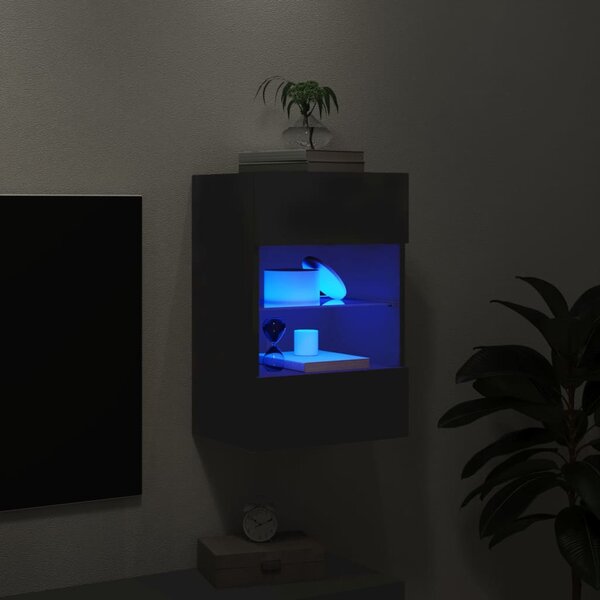 Fekete fali TV-szekrény LED-világítással 40x30x60,5 cm