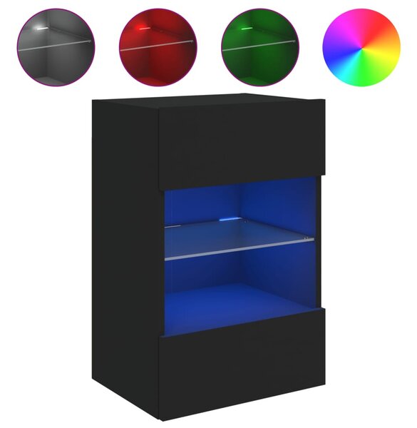 Fekete fali TV-szekrény LED-világítással 40x30x60,5 cm