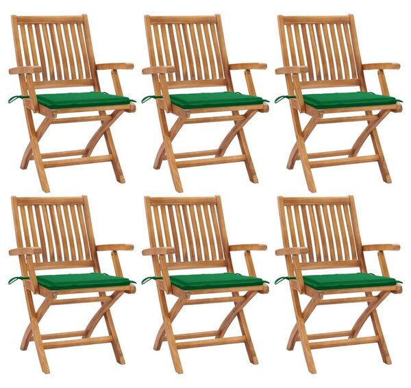 VidaXL 6 db összecsukható tömör tíkfa kerti szék párnával